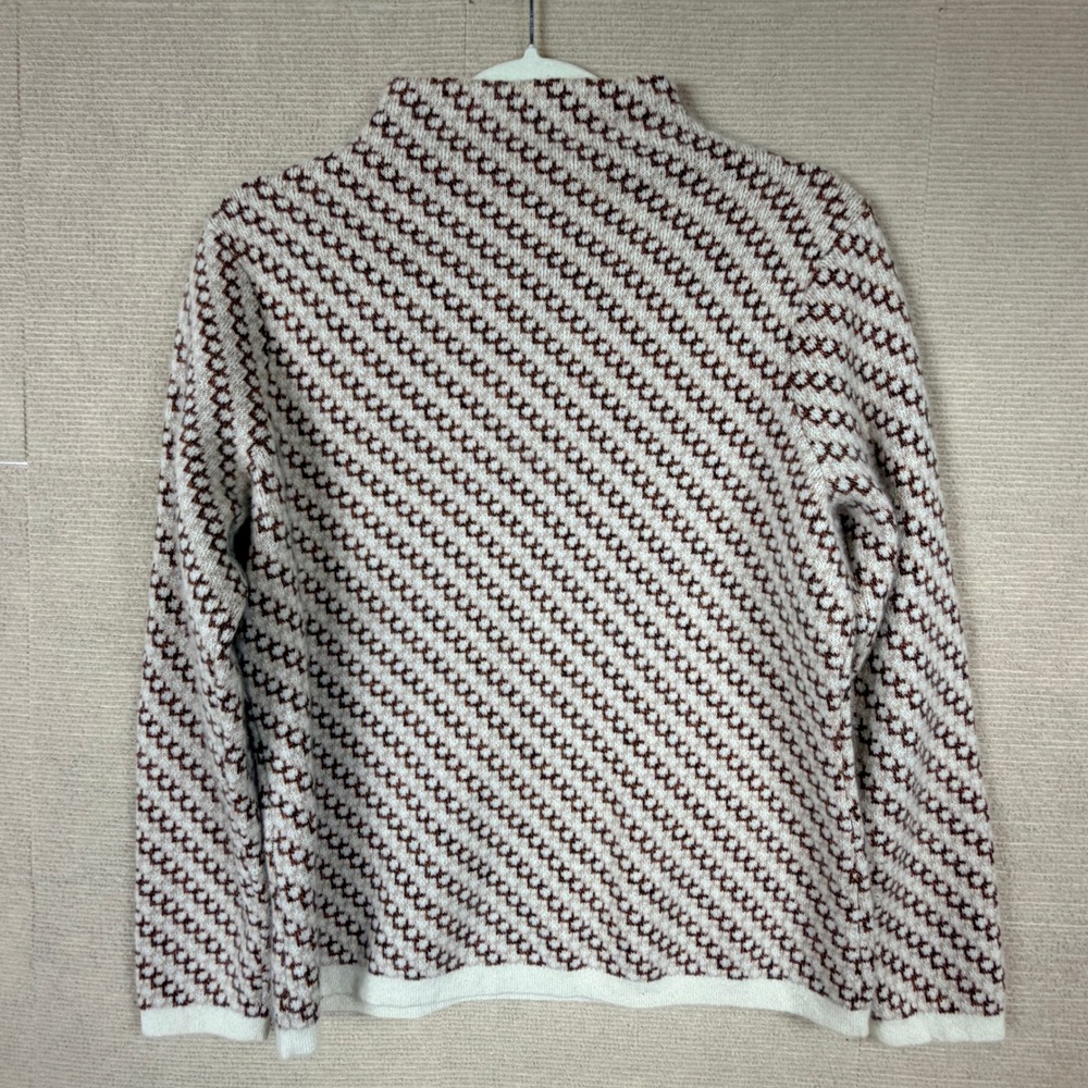 Womens 100% Cashmere Mock Neck Sweater Geometric Knit Cream Brown Pullover - Picture 6 of 6